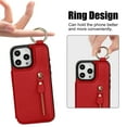 thumbnail image 5 of Wallet Case for iPhone 16, Premium Vintage PU Leather Magnetic Closure Handbag Zipper Pocket Case Kickstand Card Holder Slots with Ring Hook Shockproof Flip Cover, Red, 5 of 9