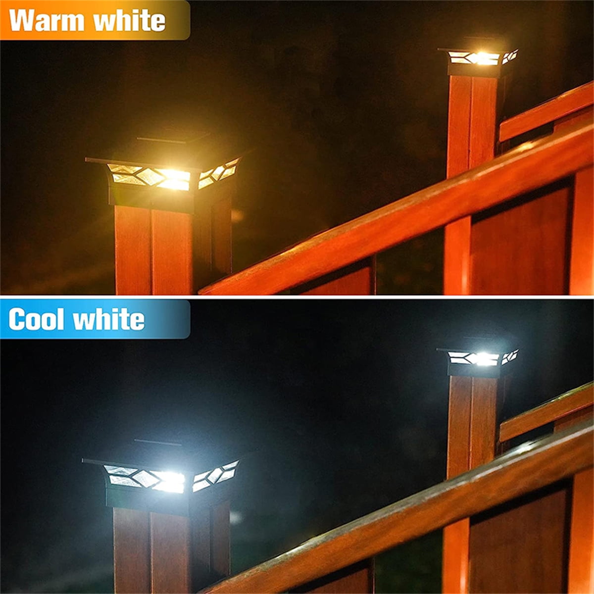4 Pack Solar Post Cap Lights, 4''x4'' 6''x6'' Outdoor LED Fence Post Cap Lights, 2 Color Modes Solar Powered Deck Lights for Dock Waterproof, fit for Wooden/Vinyl Posts