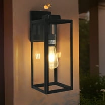 Hlite 16" Outdoor Wall Light with Photocell Sensor, Black Metal Frame & Clear Glass Lantern Shade, IP65 Weatherproof Exterior Lighting for Patio, Garden, Porch