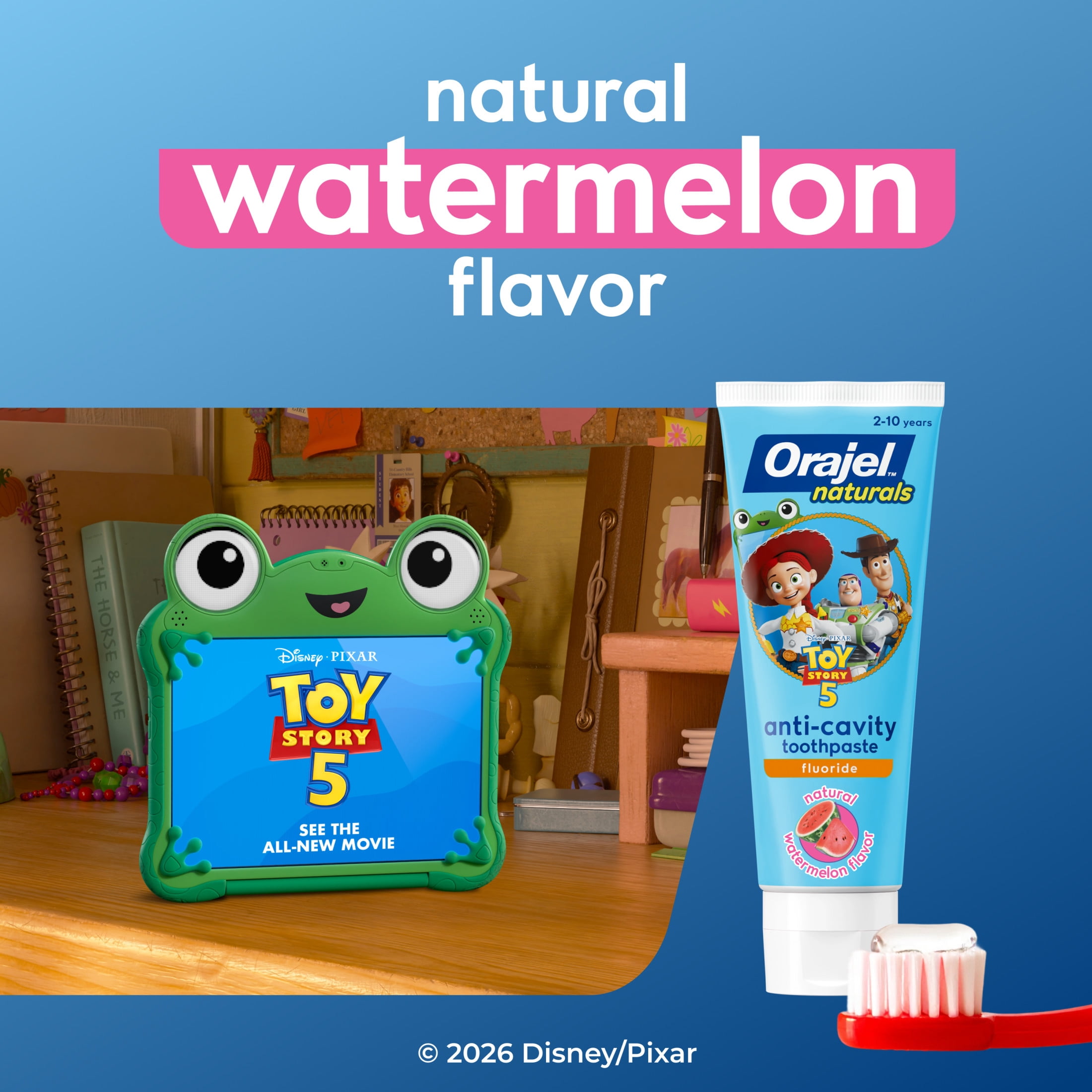 Orajel Naturals Toy Story 5 Anti-Cavity Fluoride Toothpaste, Natural Watermelon Flavor, 5.8 oz