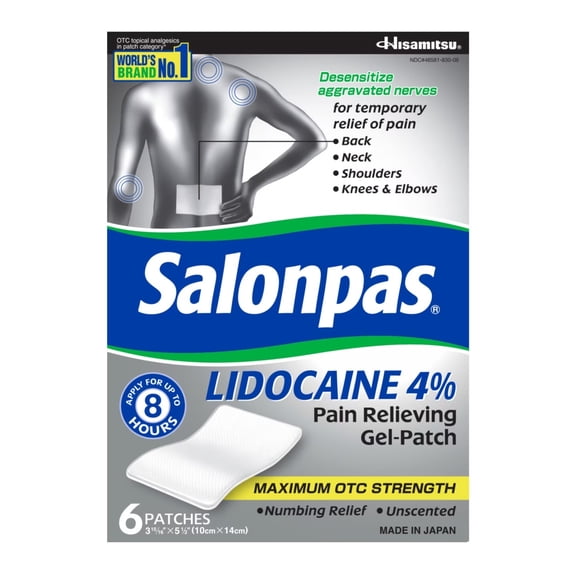 Salonpas Lidocaine Maximum Strength Pain Relieving Gel-Patch, 6 Count