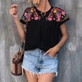 thumbnail image 6 of Enjoytime Women Tops Trendy Embroidered Printed Tassel Tie Short Sleeve Blouses Summer V Neck Dressy Casual Shirts, 6 of 7