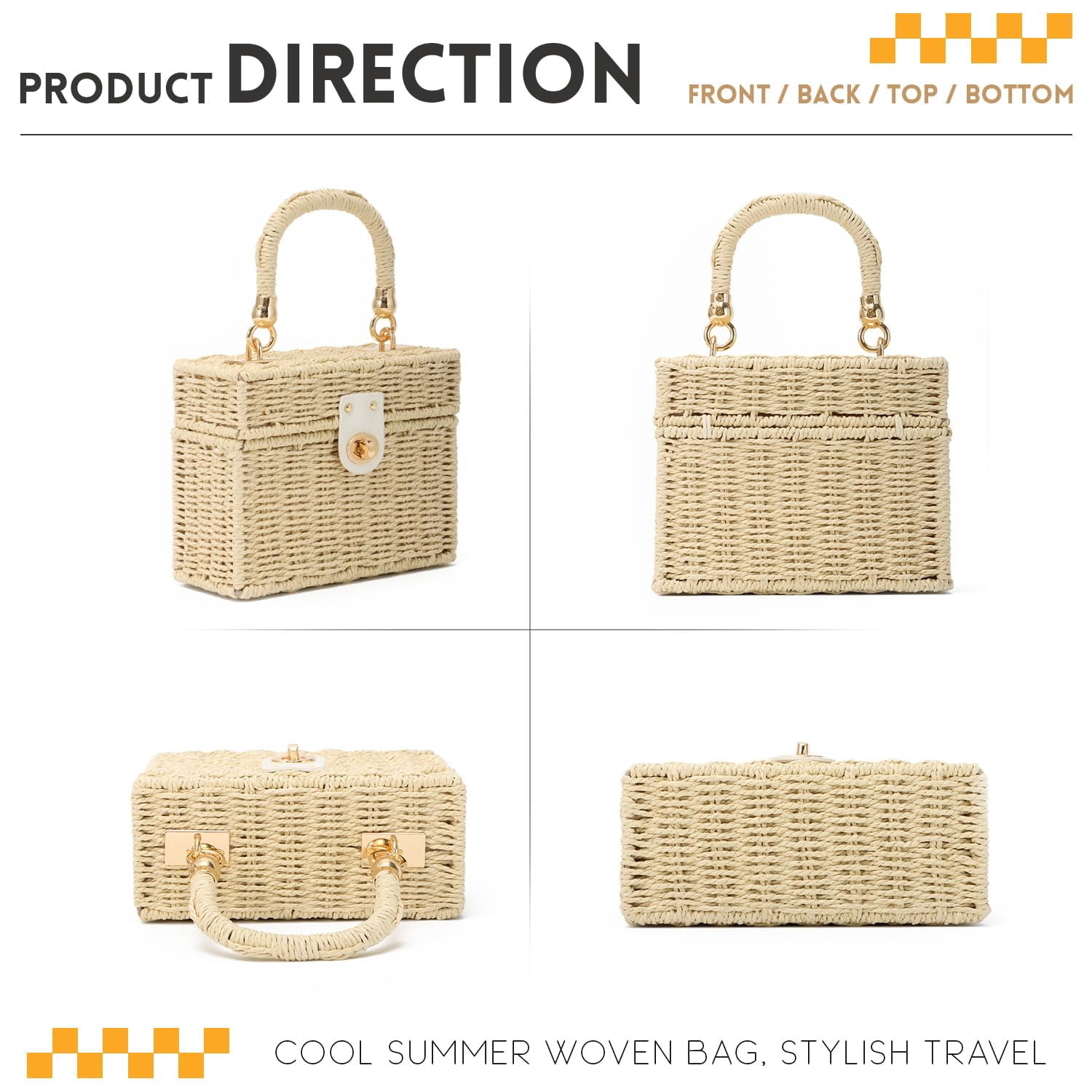 Rattan Purse for Women Summer Tote Handbag Woven Bakset Crossbody Bag Trendy Beach Top Handle Bag