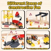 Train Set, 68 PCS Wooden Train Set for Kids, Train Toys for Toddlers, Construction Toys Train with Train Tracks for Kids 2 3 4 5+ Years Old, Great Gift for Boys Girls - Compatible with Other Brands