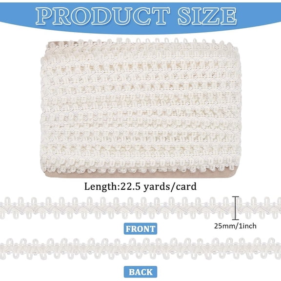 Polyester 22.5Yards White Gimp Braid Trim 1 inch Wave Style Polyester Woven Gimp Trim Embellishment Sewing Basic Trim Decorative Cord Edge for Clothes Sewing Craft Curtains Accessories