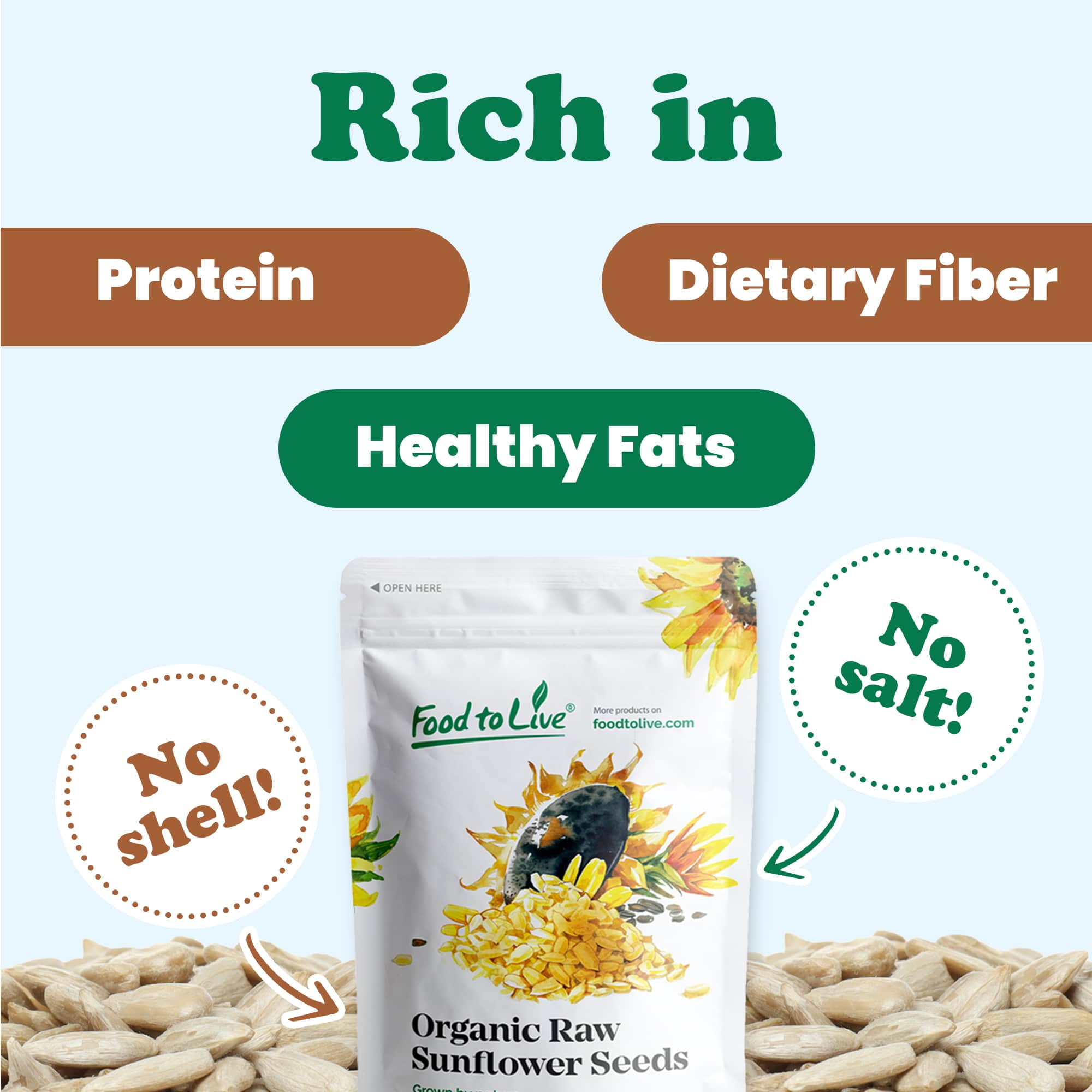 Food to Live, Organic Raw Sunflower Seeds, 8 Pounds, Non-GMO, Raw, Kosher