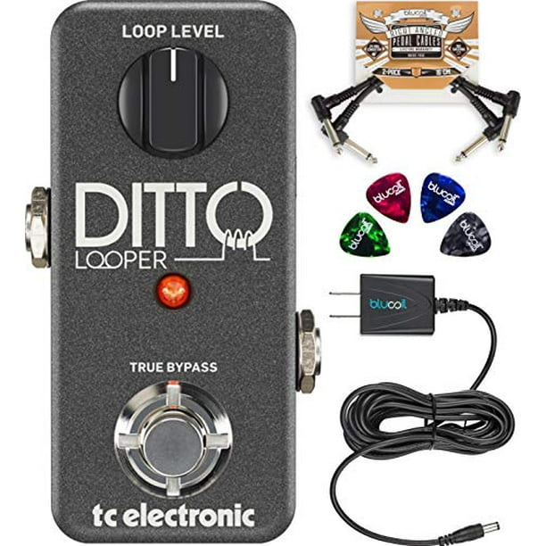 TC Electronic Ditto Looper Effects Pedal Bundled with Blucoil Slim 9V 670ma  Power Supply AC Adapter, 2-Pack of Pedal Patch Cables, and 4-Pack of 