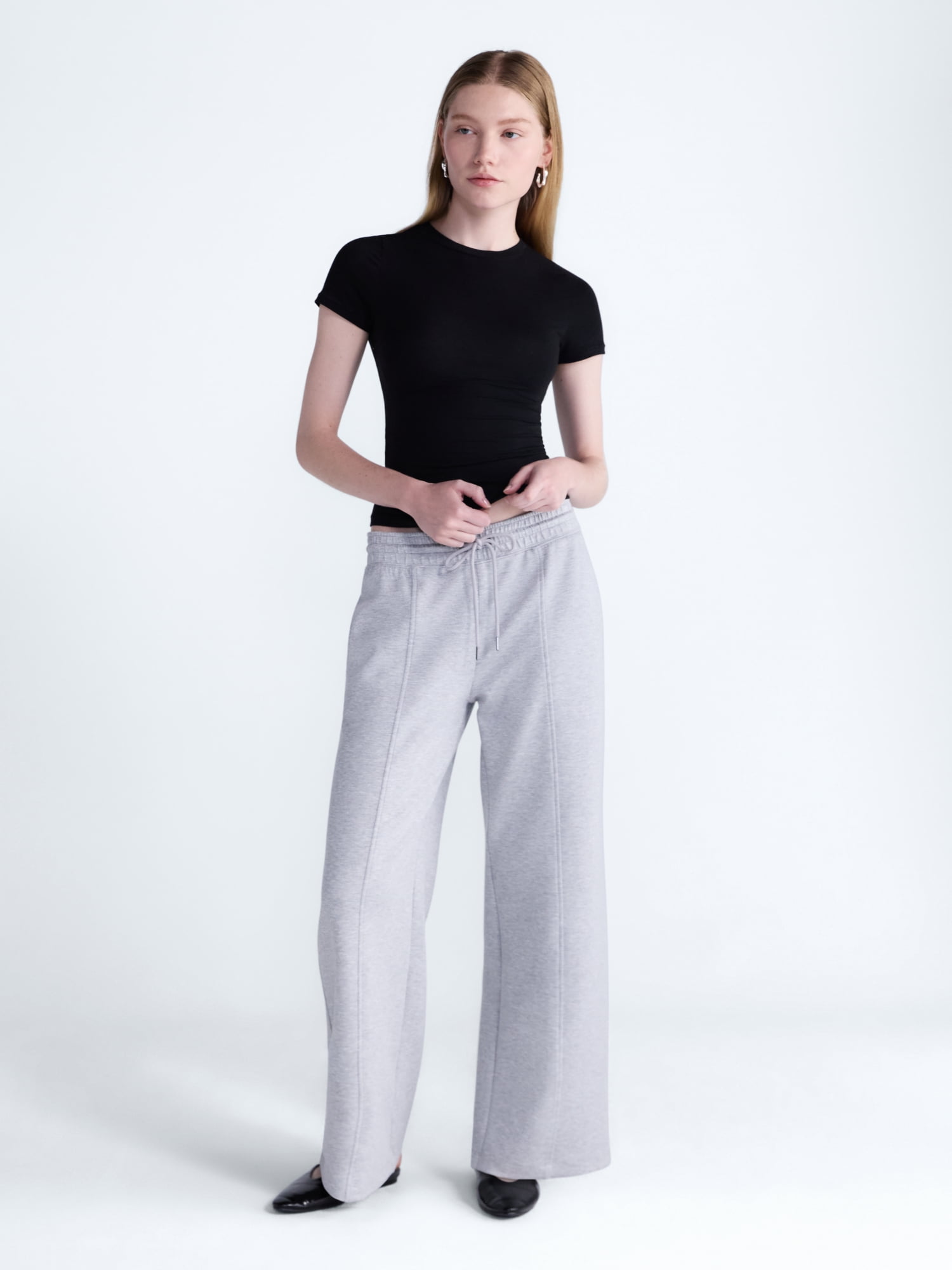 Scoop Women's and Women's Plus Scubaknit Wide Leg Tie Waist Seamed Pants, Regular, Short Lengths, Sizes XS-4X