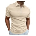 thumbnail image 1 of ORQ Men Summer Jacquard Stripe Turn-down Collar Short Sleeve Top, 1 of 4