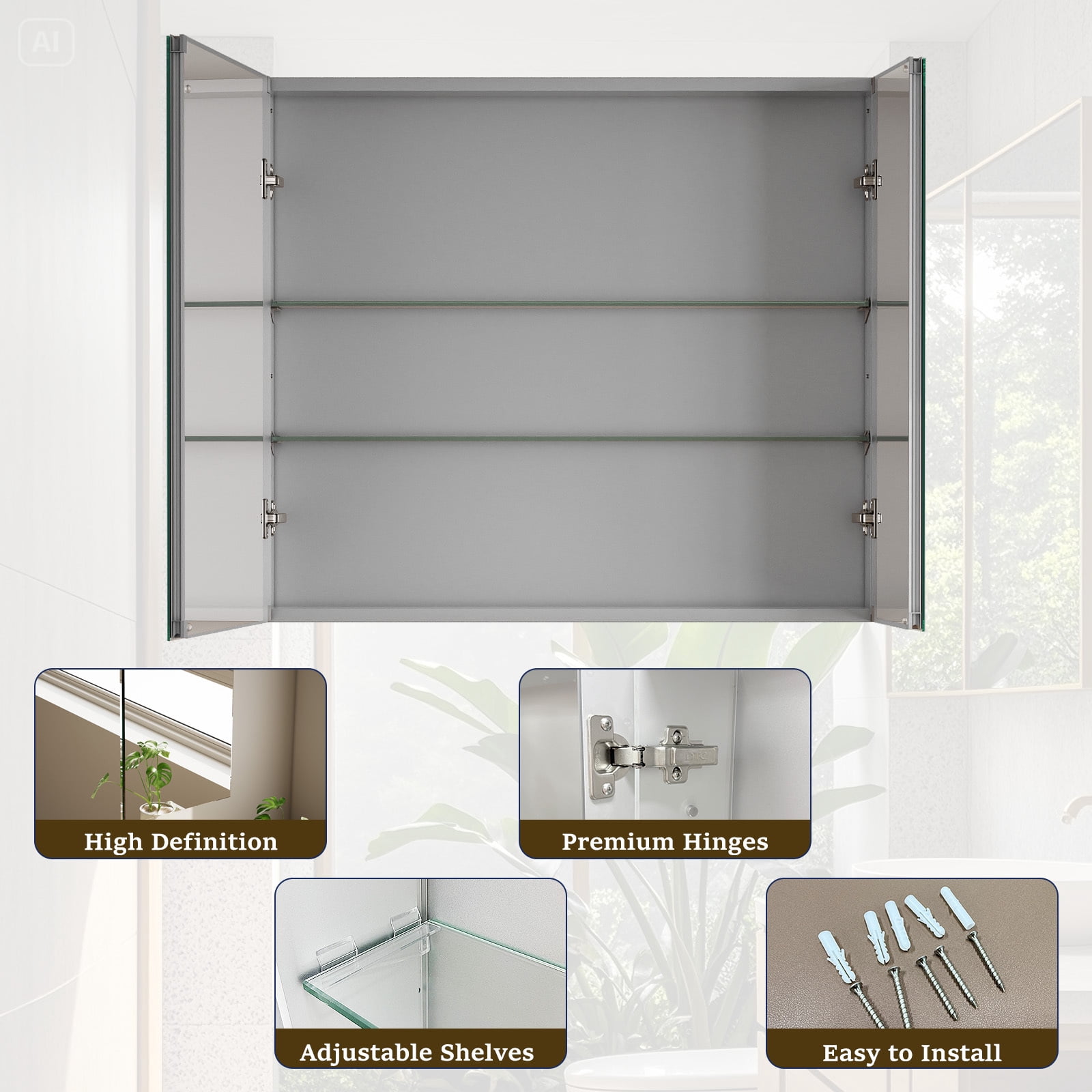 BEAUTYPEAK 30" x 26" Bathroom Medicine Cabinet with Mirror, Recessed or Wall Mounted Storage Organizer