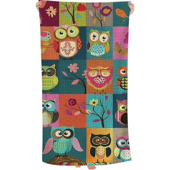 PHYHOO Funny Owl Beach Towel for Adults Kids Microfiber Lightweight Swimming Pool Towels Quick Dry Absorbent Sand Free Large Oversized Bath Towel 30x60in