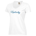 thumbnail image 2 of Women's  White Kentucky Wildcats Script Logo Comfort Wash V-Neck T-Shirt, 2 of 3