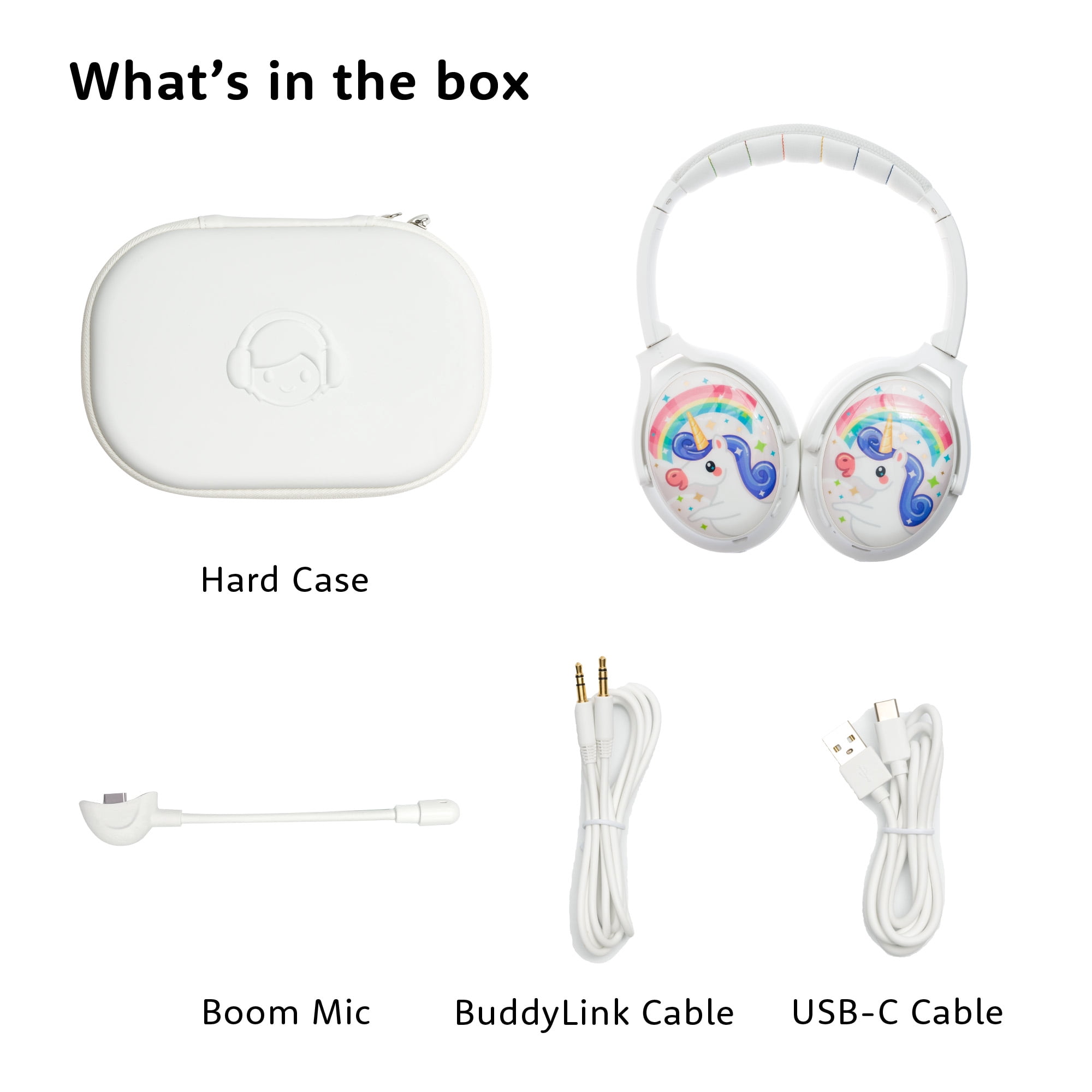 BuddyPhones Cosmos+, Over-Ear Bluetooth Wireless Noise Cancelling Kids Headphones with Detachable Boom Mic, 3 Volume Limiting Settings, Voice Enhance StudyMode, 24-Hrs Battery, Foldable, Snow White