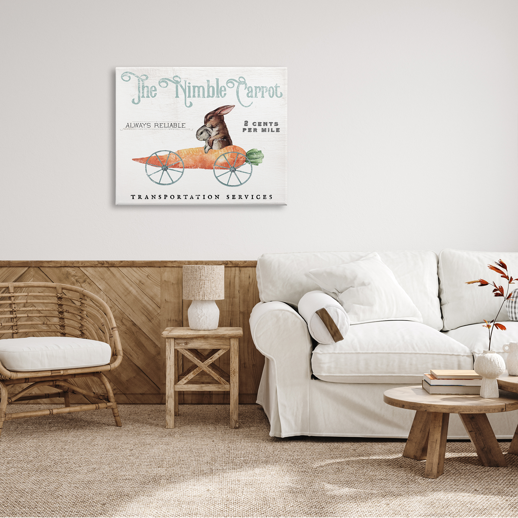 Vintage Easter Bunny The Nimble Carrot Transportation Advertisement, Easter Bunny Vintage Nimble Carrot Mobile Spring Rabbit Canvas Art, 40 x 30, A - By Daphne Polselli