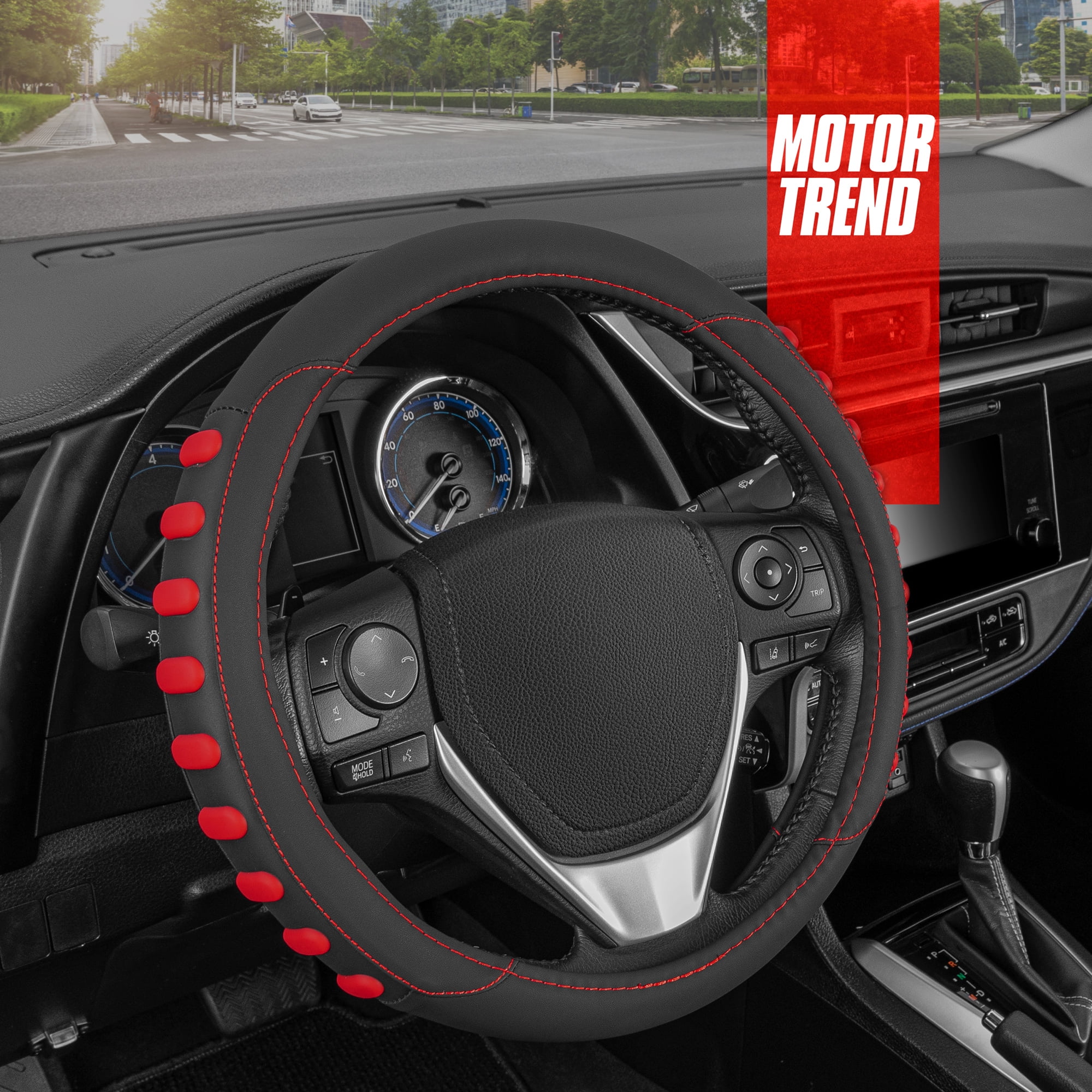 Motor Trend SW-809-BG Beige Classic Stitch Perforated Simulated Leather Steering Wheel Cover 