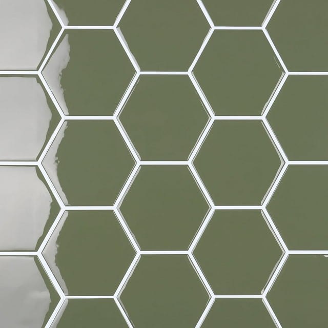 VaryPaper 10 Sheets Sage Green Hexagon Peel and Stick Backsplash for Kitchen Back Splash Sticky Tiles Waterproof Renter Friendly Backsplash Self Adhesive Wall Tiles for Bathroom Laundry Room 12''x12''