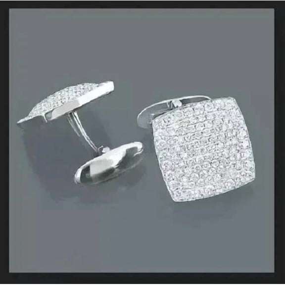 2Ct Round Cut Lab Created Diamond Wedding Men's Cufflinks 14K White Gold Plated