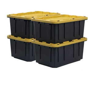 Greenmade Extra Strong 27 Gallon Plastic Storage Bin, Multi Color, 4 Pack. Heavy Duty Built with Snap Fit LID. Factory Direct (Green & Yellow)