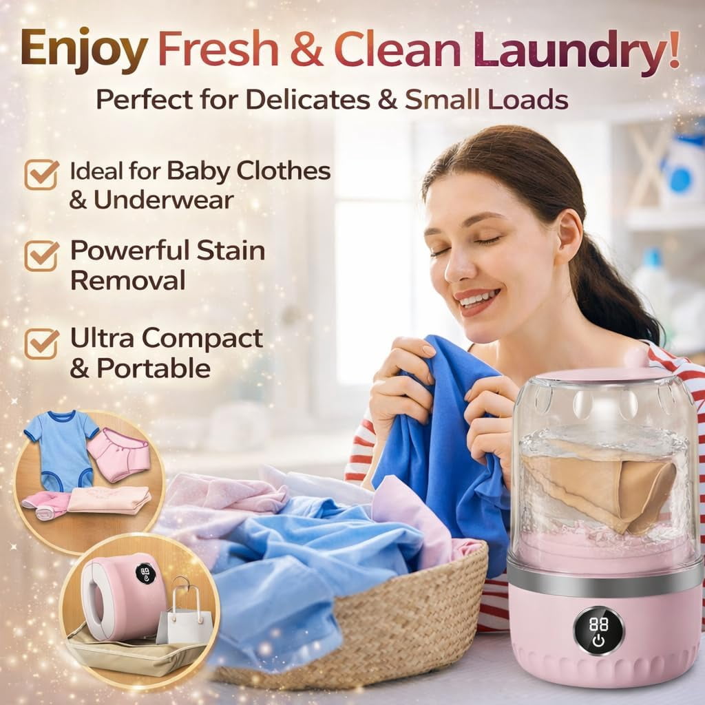 Mini Portable Washing Machine, 1L Small Washer for Underwear Wash, Socks, Clothes & Makeup Brushes, Compact Travel Washer for Hotel, Apartment & Dorm Use (White)