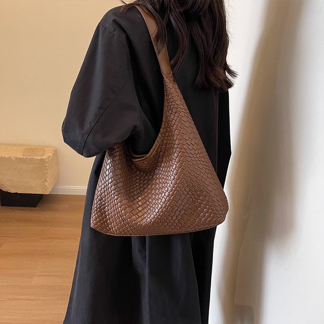 Bolso de hombro grande para mujer, bolso de mano tejido de PU informal, bolso Hobo, bolso de viaje