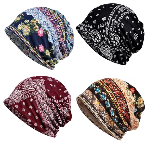 4 Pieces Women's Slouchy Beanie Chemo Hat Stretch Cancer Head Wraps Sleep Head Scarf for Cancer Patient Outdoor exercise