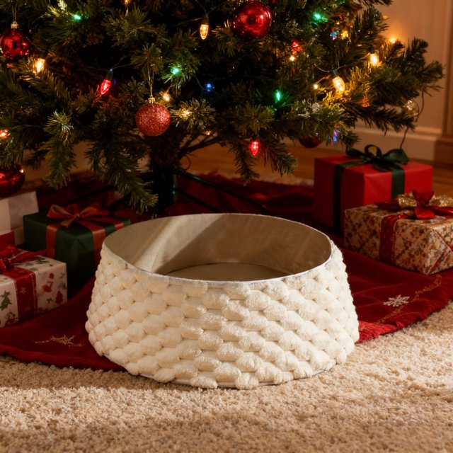 Festive Holiday Tree Skirt Featuring Elegant Snowflake Designs And Realistic Trim For Seasonal Home