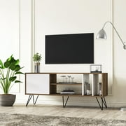Mistico Modern Metal Wood TV Stand for TVs up to 63", Walnut & White Veneer