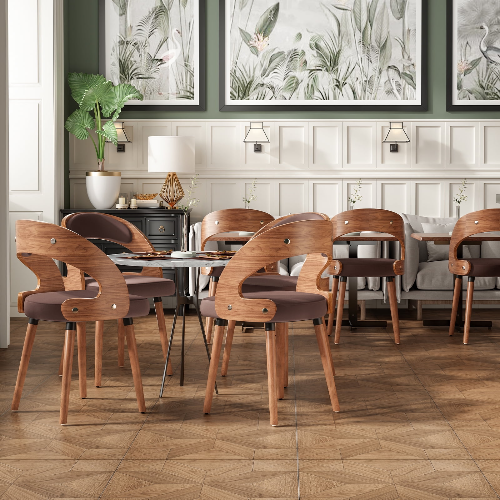Farini Set of 4 Wood Dining Chairs with Curved Backrest for Kitchen Dining Room, Dark Brown