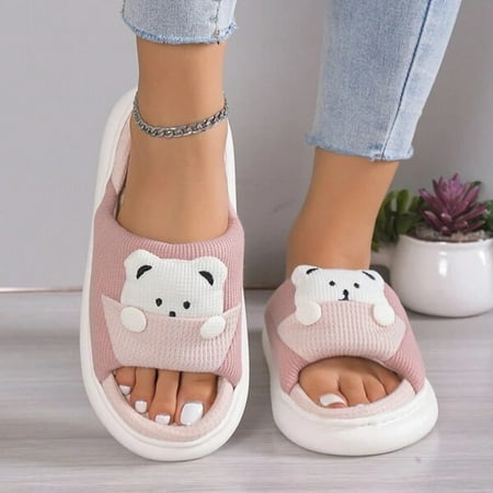 

Krdevn Slippers for Women Flax Slippers Thick Soled Fashion Household Mute Practical Cotton Slippers -Pink 39
