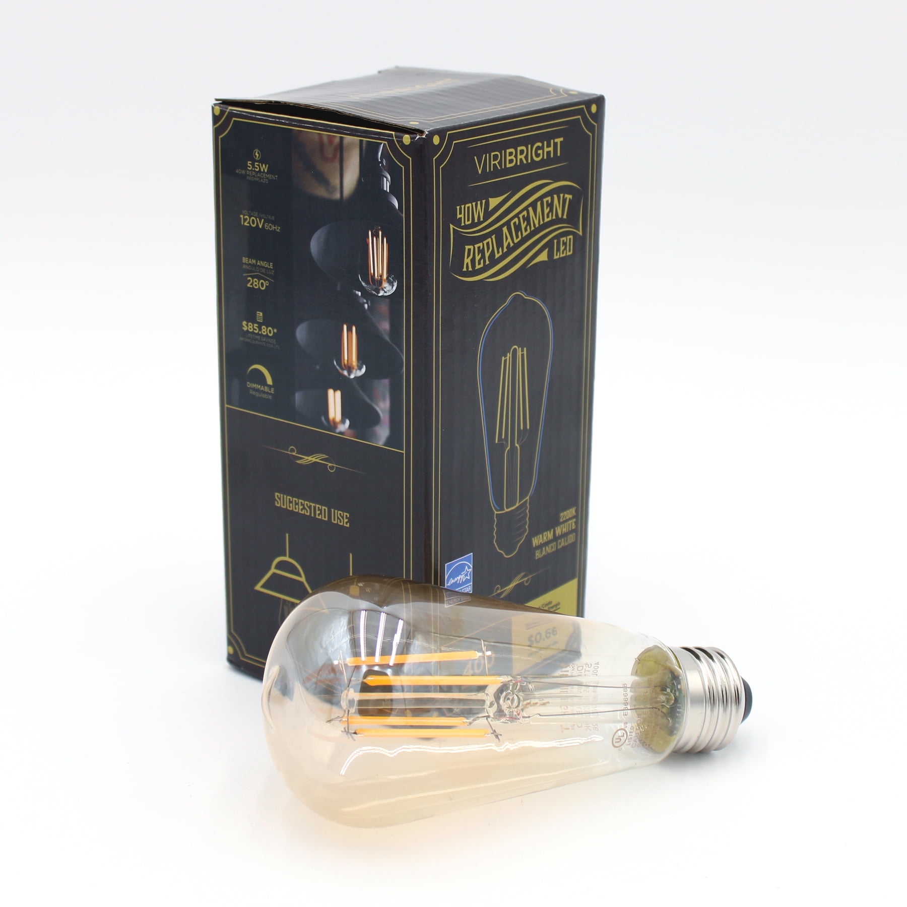 Viribright® ST19 LED Bulb, Filament, Energy Star, Amber 2200K (12-Pack)