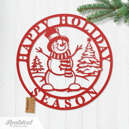 RealSteel: Happy Holiday Season Snowman – Festive Metal Christmas Décor for Indoor/Outdoor Use (24 / Red)