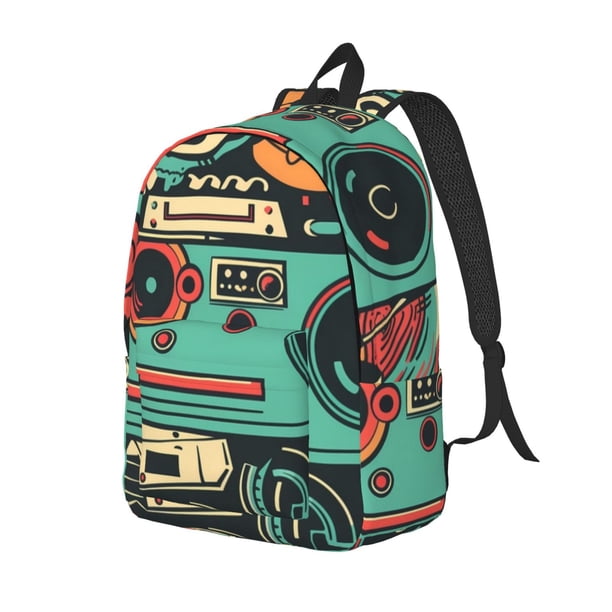 Balery Retro Pop Art Collage Mochila Clásica Impresa Básica para Viaje, Mochila Escolar Resistente al Agua, Mochila de Lona con Correas Ajustables-Medium
