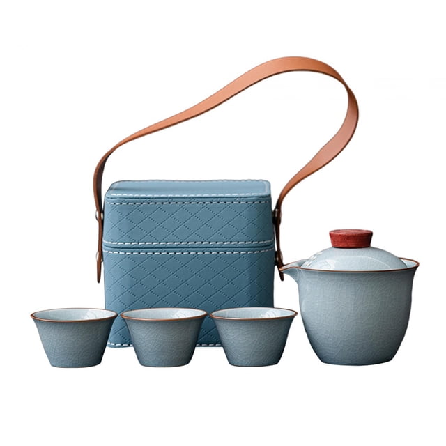 veasfak Travel Tea Set Teacups Ceramic Tea Pot Portable for Business Camping Picnics Set B
