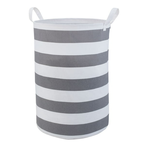 Mainstays Striped Canvas Scrunch Clothing Hamper, Gray & White