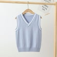 thumbnail image 2 of Sholeno Kids Boys Girls Solid Sweater Vest V Neck Knitted School Uniform Students Casual Waistcoat Light Blue 110, 2 of 4
