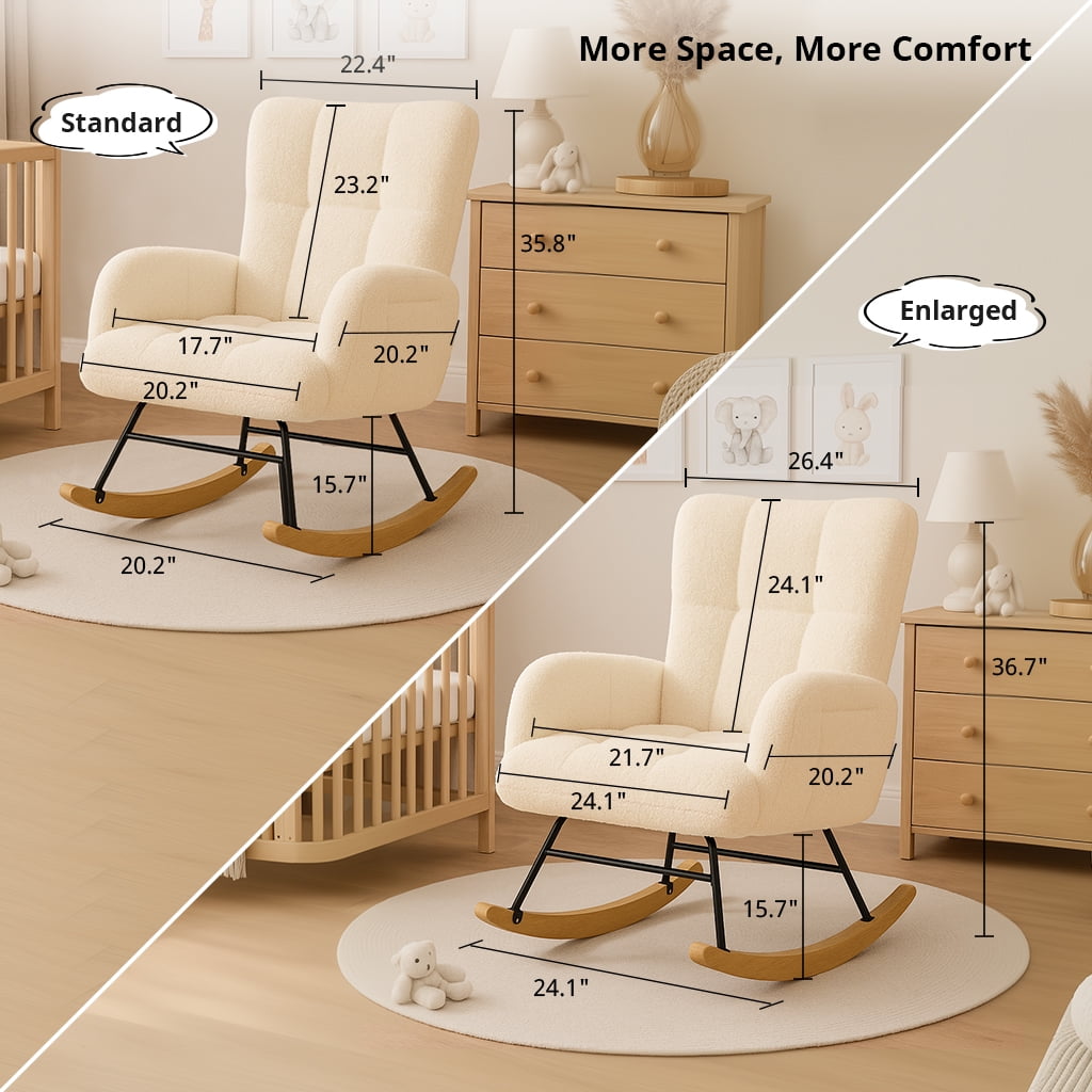 CloudRest Pro Oversized Nursery Rocking Chair with Ottoman, Cozy Accent Chair for Nursery/Bedroom/Living Room, Beige