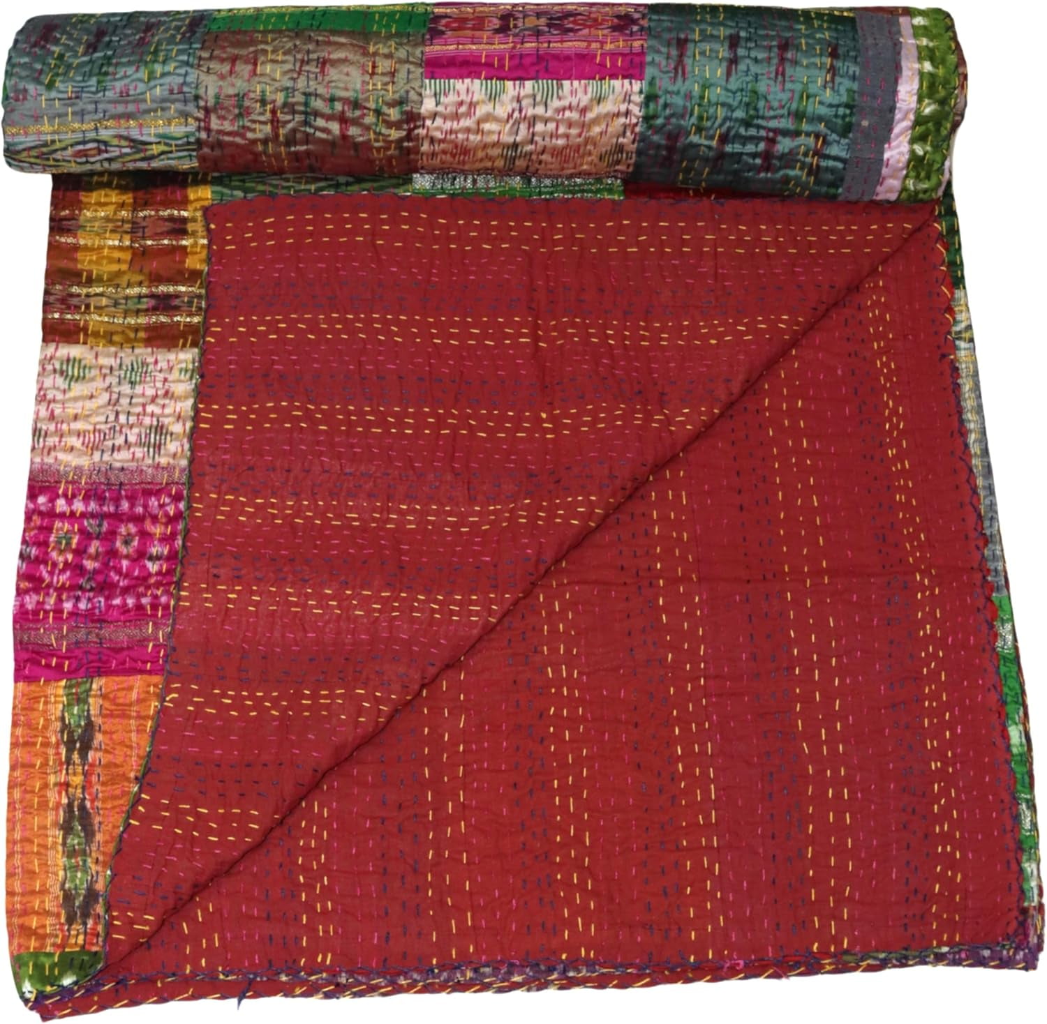 Trademoon Handwoven Silk Patola Kantha – Elegant, Lightweight, Traditional Design, Perfect for Weddings and Festivals Size - Twin / Single Size - 60" x 90" / 152 cm x 228 cm