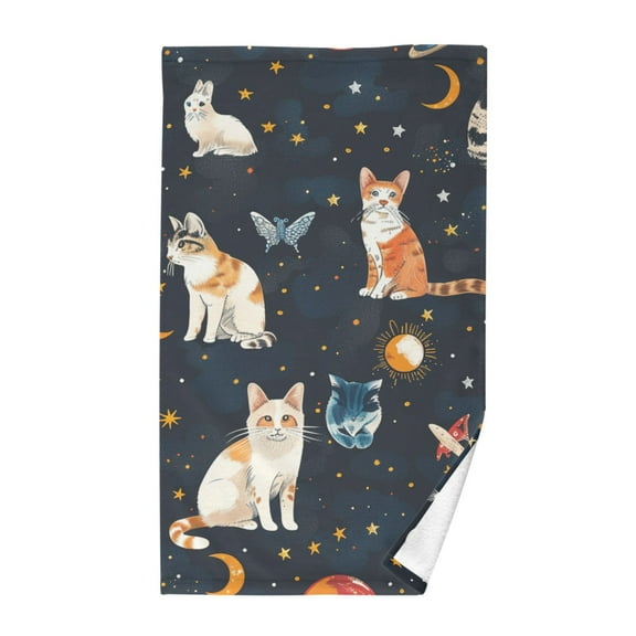 Cotton Bath Towels Soft Face Towel Absorbent Quick Dry Cat Butterfly in Space 16"x28"