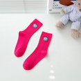 thumbnail image 1 of Calcetines de primavera y verano para mujer Calcetines de longitud media de color caramelo Calcetines de algodón para estudiantes bordados con carita sonriente de estilo japonés apilados para mujer, 1 of 5