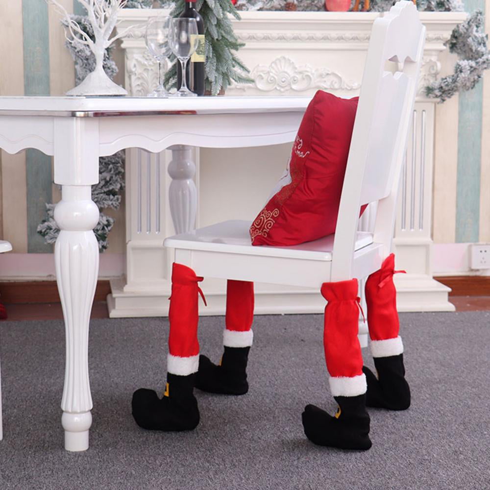 Christmas Table Decorations Elf OR Santa Chair & Leg Covers Novelty Xmas Decor 