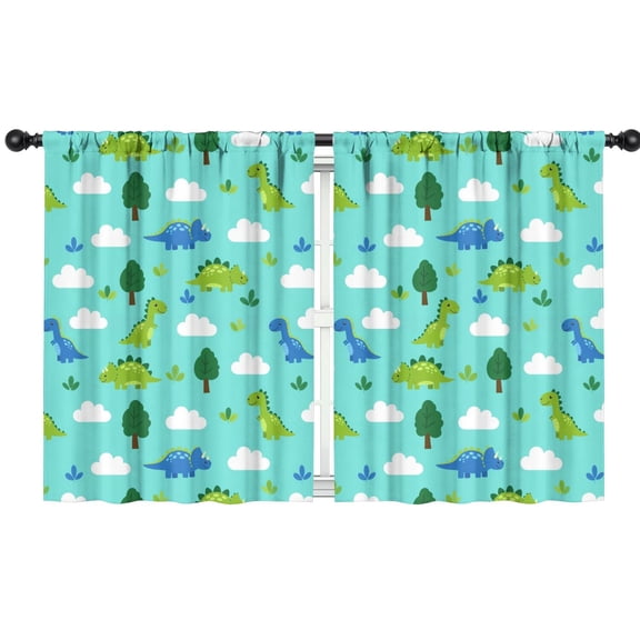 Blackout Kids Curtains,LightBlue Cartoon Dinosaurs Trees Clouds Pattern Childrens Insulated Curtains Set Of 2,Bedroom Essentials,Toddler Room Decor 42"x54"