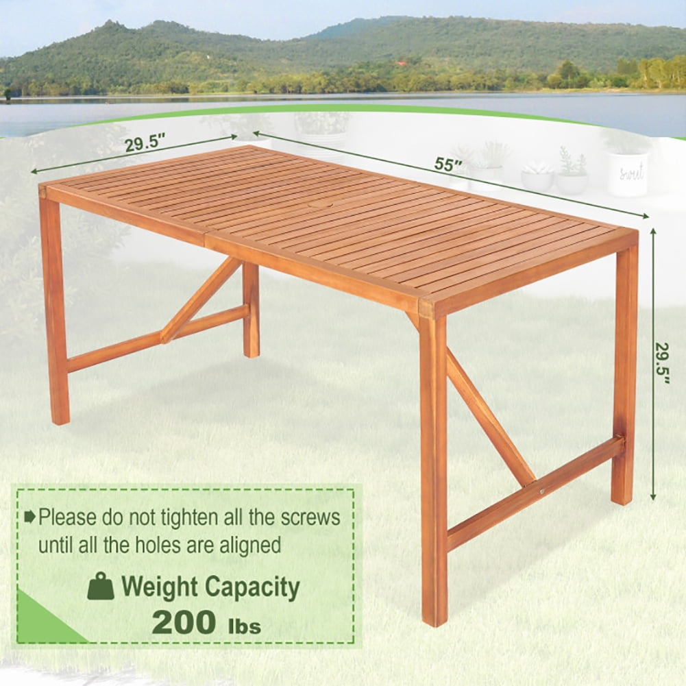 Aimee Lii 55 Inch Patio Rectangular Acacia Wood Dining Table with Umbrella Hole, Outdoor Patio Furniture Aimee Lii 55 Inch Patio Rectangular Acacia Wood Dining Table with Umbrella Hole, Outdoor Patio Furniture