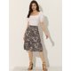 thumbnail image 3 of Falda Midi Fluida Con Cintura Elástica Y Volantes Con Estampado Floral Para Mujer Negro Floral M, 3 of 5