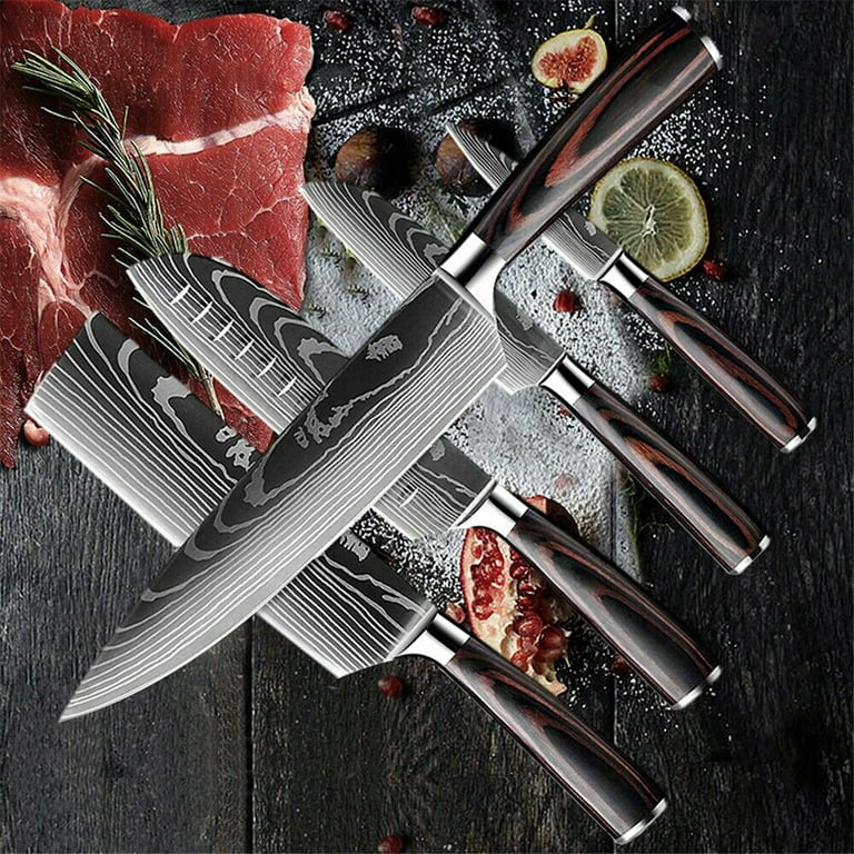  Knife Set, 9 PCS Japanese Kitchen Knife Sets Damascus Steel  Cleaver Santoku Knives Chef Utility Cooking Tools Red Resin Kitchen Knife  Set (Color : 9PCS): Home & Kitchen