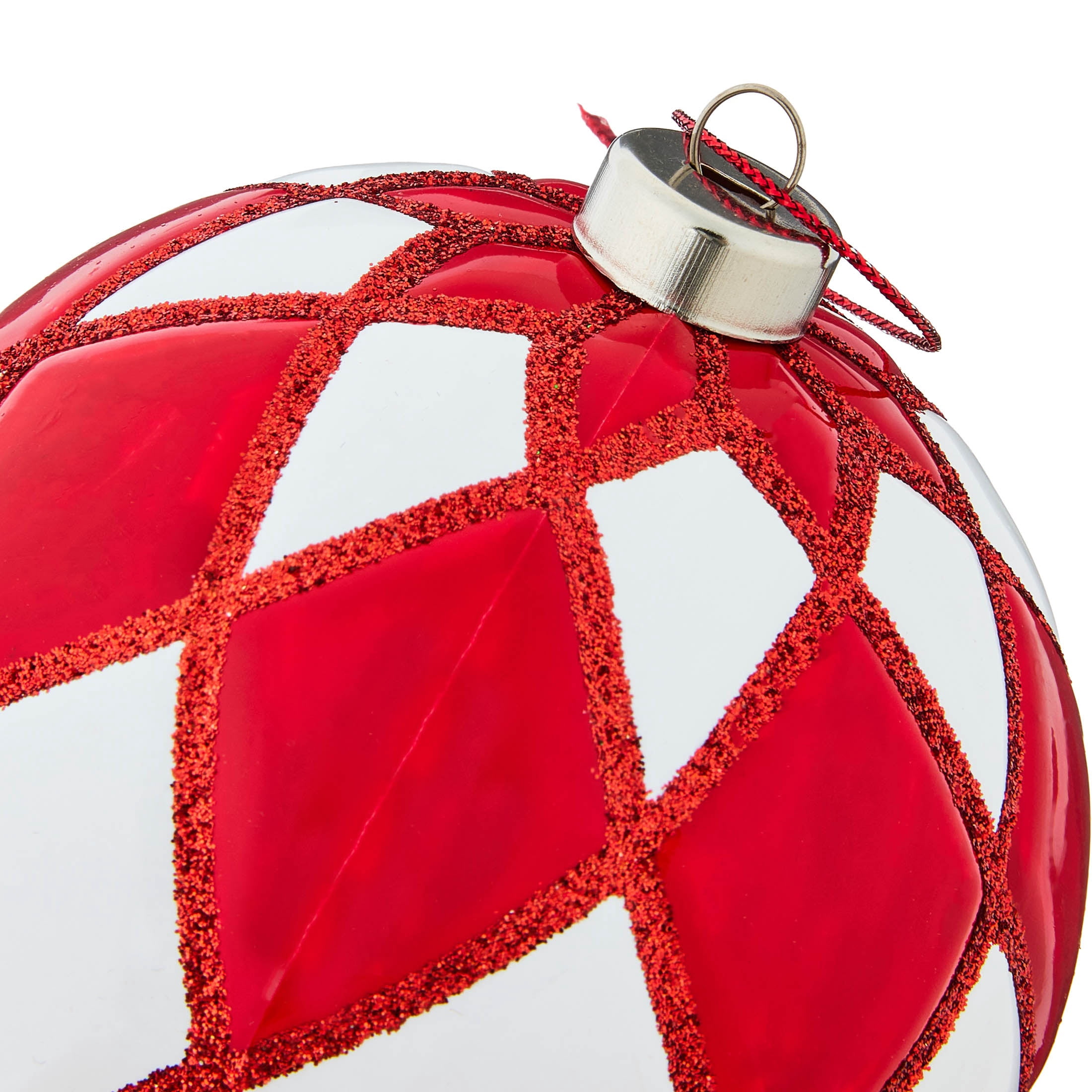 4-Count Red and White Diamond Ball Shatterproof Christmas Ornaments, 4.5", by Holiday Time