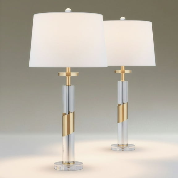Vienna Full Spectrum Alfred 30 1/2" High Soft Brass and Crystal Column Table Lamp Set of 2
