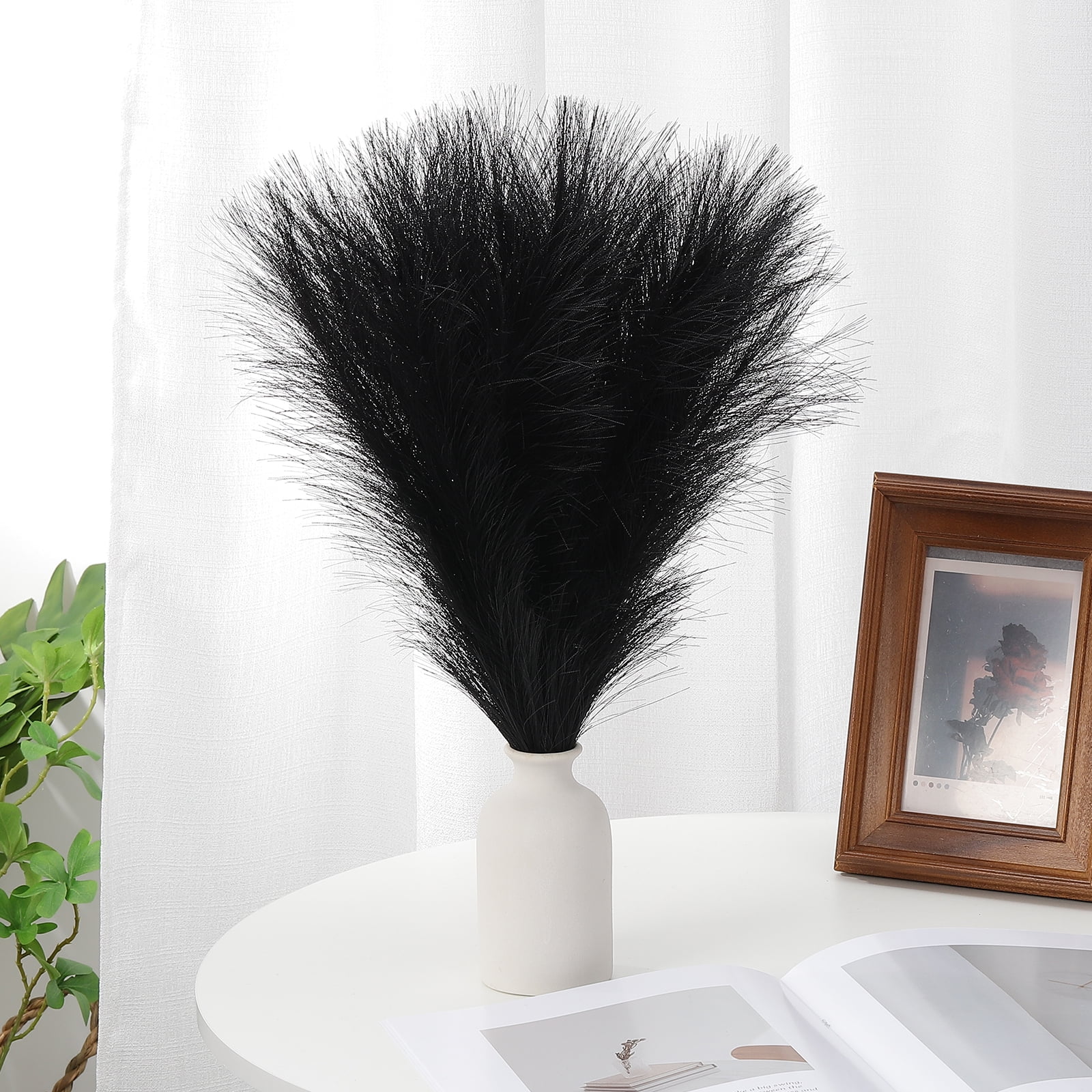 Uxcell 24" Pampas Grass Decor 30Pcs Artificial Pampas Grass Bulk Fluffy Faux Pampas Grass Small Dried Black