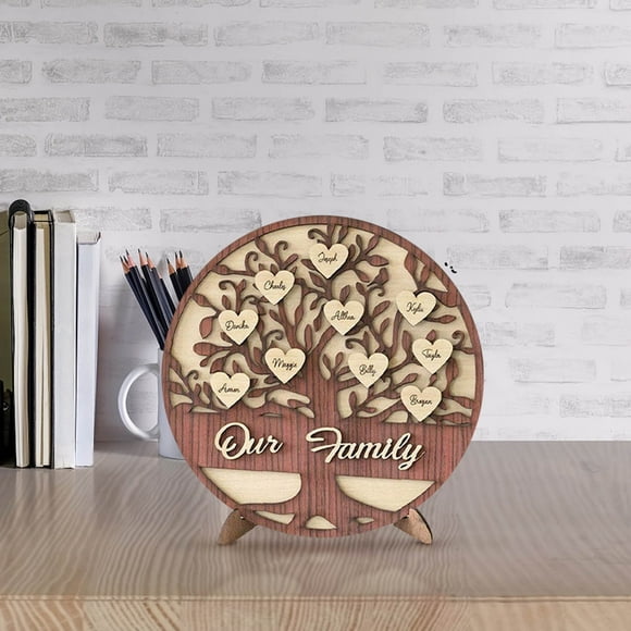 Personalized Custom Name Family Tree Wooden Decor Desktop Sign Wooden Decoration Sign Mom Christmas Mothers' Day Frames Large Picture Frame With Names Black Picture Frames On Heart Shape