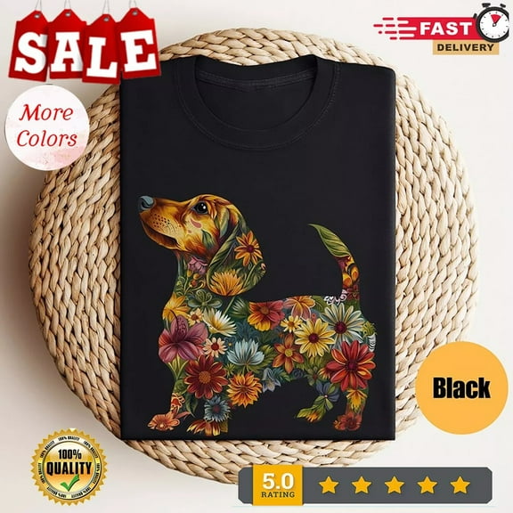 Simple Fit Floral Dachshund Shirt , Wiener Dog , Dog Shirt , Doxie Mama Gift For Him/Her Gift For Him/Her