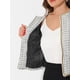 thumbnail image 5 of Disfraz de Halloween Blazer de tweed a cuadros para mujer, manga larga, parte delantera abierta, trabajo, oficina, chaqueta corta Blanco negro L, 5 of 6